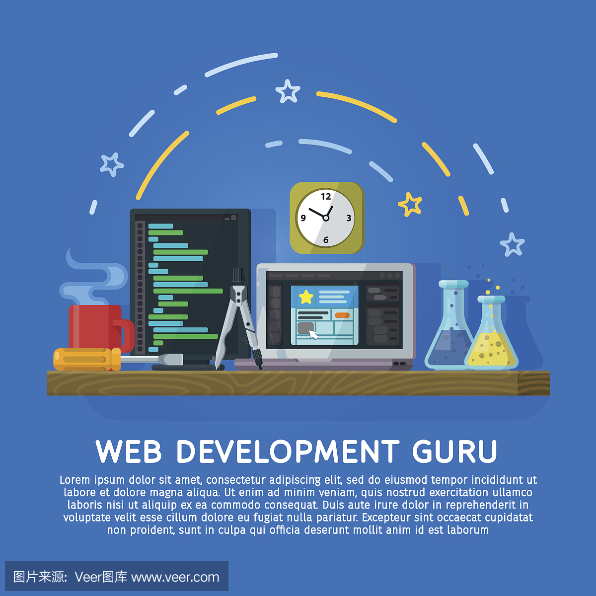 現(xiàn)代平面橫幅,網(wǎng)站元素。工作空間設(shè)計師和程序員